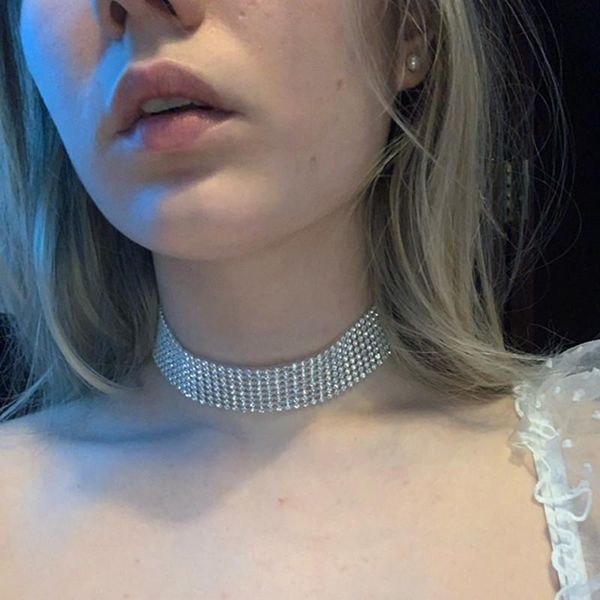 

fashion crystal chain necklace women silver color rhinestone neck choker necklaces jewelry dropshipping, Golden;silver