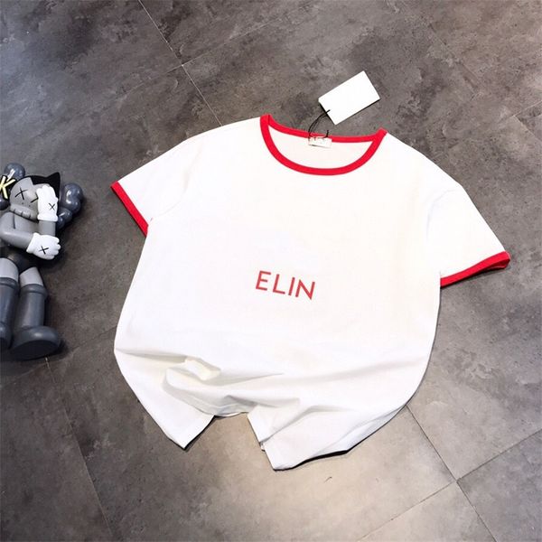 

2022 summer women's foreign style loose round neck color matching short sleeve cotton t-shirt, White