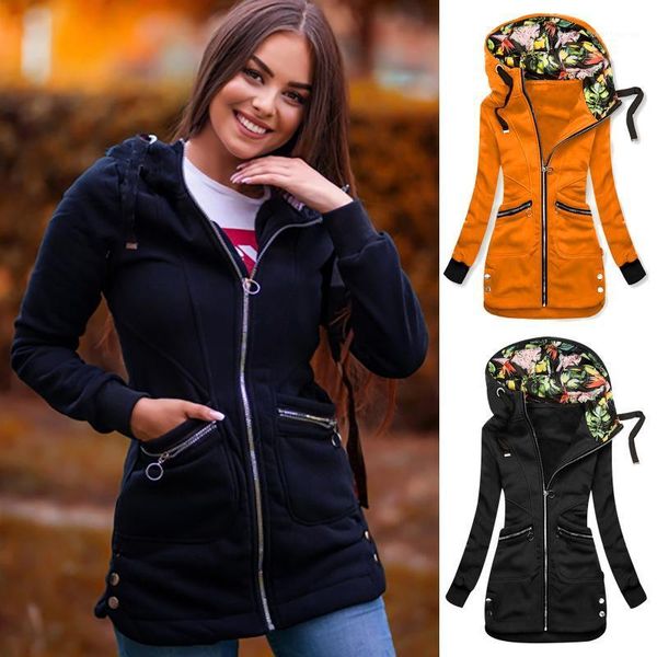 

women vintage flower print hooded hoodie warm zipper floral print hoodie zipper pocket sweatshirt jacket pocket casual jacket1, Black;brown