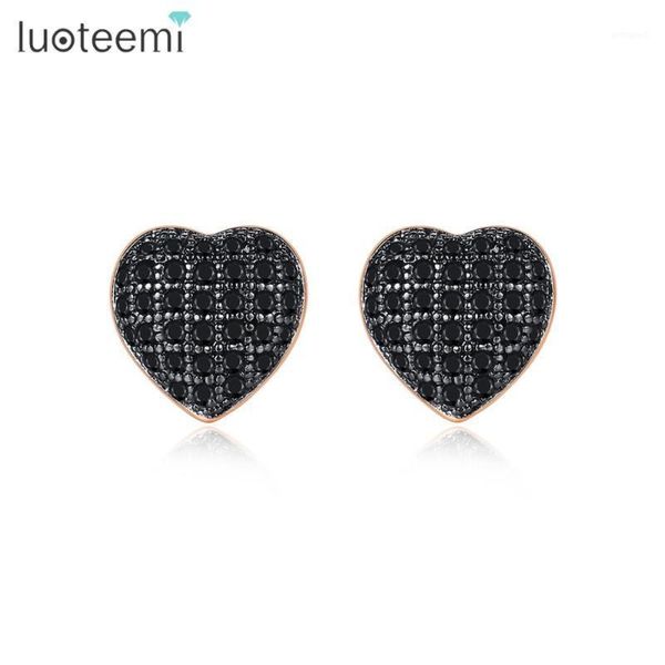 

stud luoteemi lovely small heart earrings for women girls dating paved shiny cubic zircon three color fashion jewelry brincos1, Golden;silver