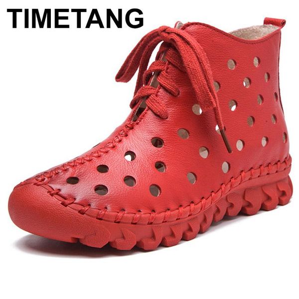 

boots timetang women old mother female shoes hollow cow genuine leather pigskin rubber cool vintage spring size 35-40 e157, Black