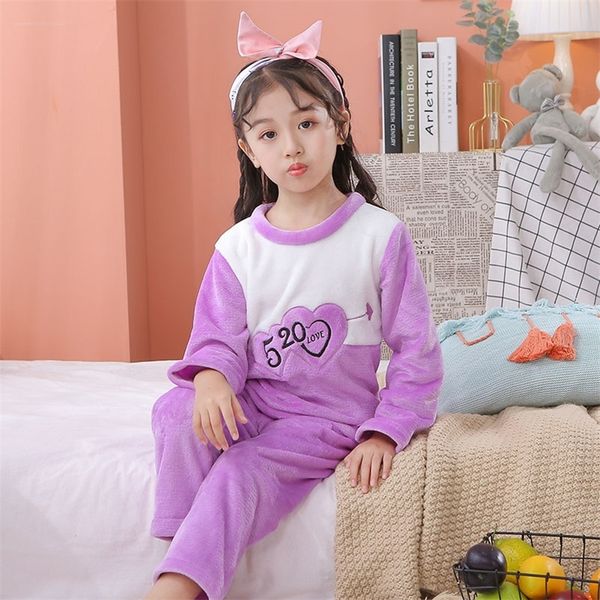 

children long sleeve warm flannel pajamas 2020 winter boy girl sleepwear cartoon baby nightwear gift kids lovely pyjamas set lj201216, Blue;red