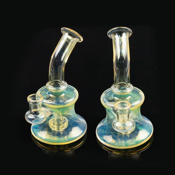 gelbe Farbwechsel Wasserpfeifenbongs kleine Dab Rigs Bubbler Recycler Perkolator Wasserpfeifen Bohrinsel mit 14-mm-Kopf