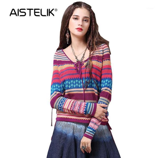 

aistelik 2020 brand women's autumn and winter wear new striped loose sweater retro rope long sleeve bottoming sweater1, White;black