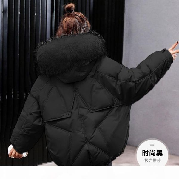 

winter oversize winter puffer jacket for women outerwear womens parkas fur hooded cotton padded female coat warm outwear, Black