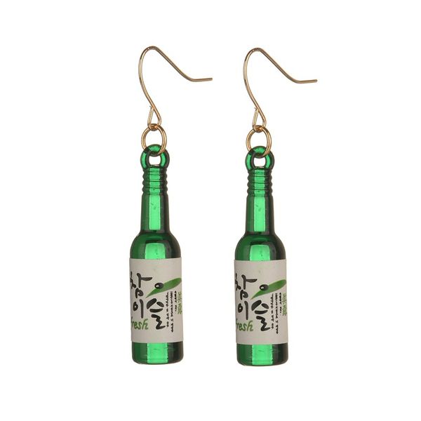 

new personality shochu beer bottle students cute drop earrings for women female jewelry e1985, Golden