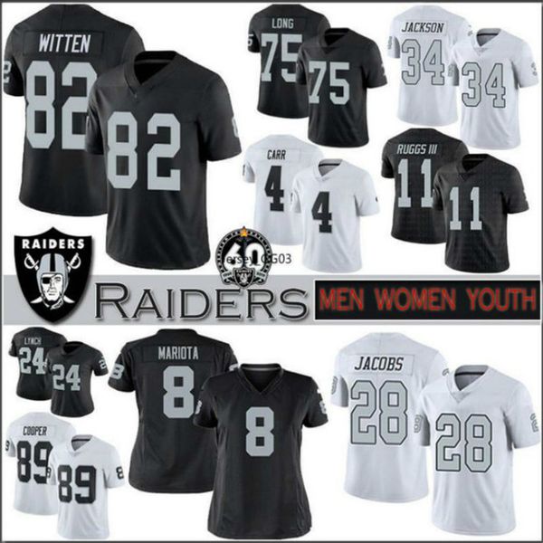 

bo 34 jackson derek 4 carr oakland nfl raiders custom mens womens football jerseys 75 long 82 witten 8 mariot 28 josh 11 ruggs, Black;red