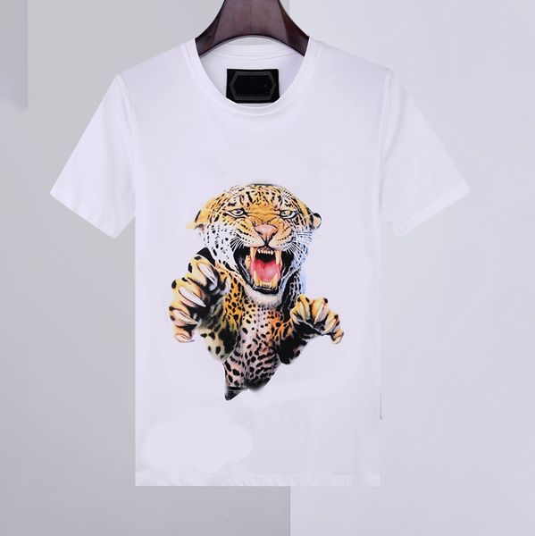 

20ss new mens shirt summer t shirt short sleeve tee phillip plain 100% cotton animal print round neck fashion men t-shirts, White;black