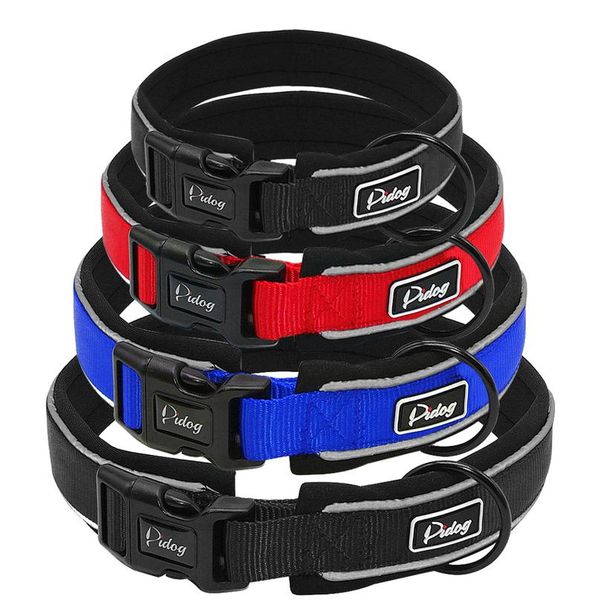 

adjustable comfort thick padded nylon dog collar reflective for small medium large breeds blue red black bbyjsq