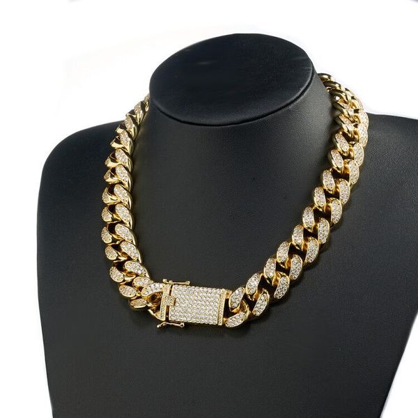 

luxury amazon 18mm full diamond cuban link chain gold diamond body thick type copper necklace mens necklace fashion design, Golden;silver