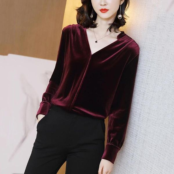 

long sleeve women blouses autunm plus size velvet blouse shirt casual elegant work wear velour shirts 5xl 6xl 7xl, White