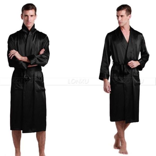 

mens silk satin pajamas pajama pyjamas robe robes bathrobe nightgown loungewear u.s.s,,l,xl,2xl,3xl plus __5colors 201125, Black;brown