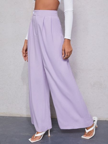

high waist plicated detail wide leg pants 08tv#, Black;white