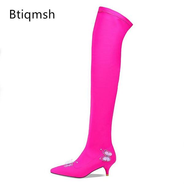 

2020 butterfly stretch over the knee boots women pointed toe rhinestone strange high heels botas de mujer long boots, Black