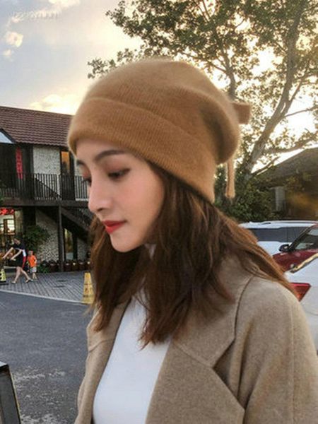

beanie/skull caps fur woolen hat women autumn / winter baotou thick sweet cute bow ribbon knitted sa294, Blue;gray