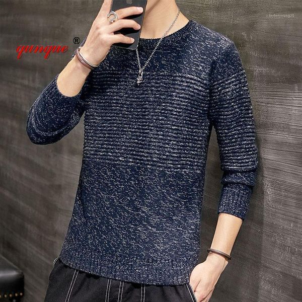 

men's sweaters qunque2021 autumn and winter korean round neck knit bottoming shirt trend personality striped sweater men's pullove, White;black