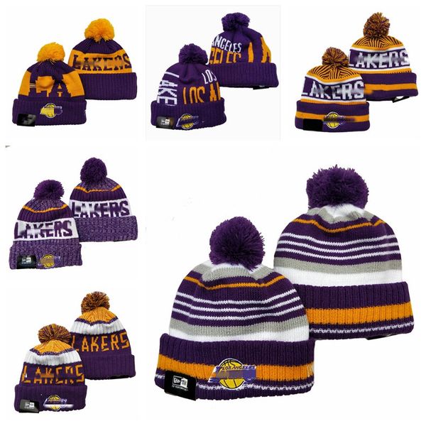 

los angeles lakers men women youth 2021 sideline home official sport knit hat black basketball cap, Black;red