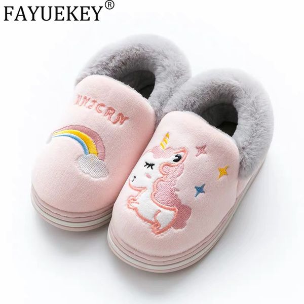 

lovely cartoon rainbow unicorn shoes soft toddler new winter children cotton shoes kids baby boys girls indoor non-slip q0112, Black;grey