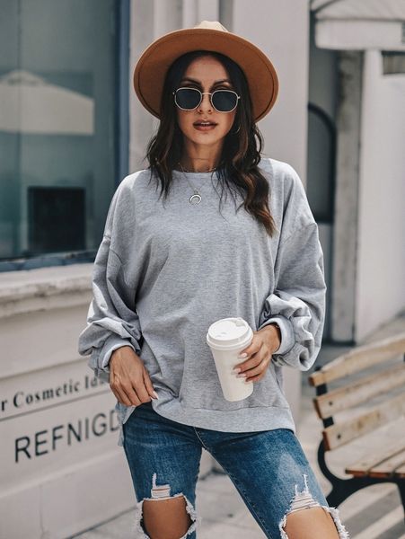 

solid drop shoulder oversized sweatshirt t9qa#, White;black
