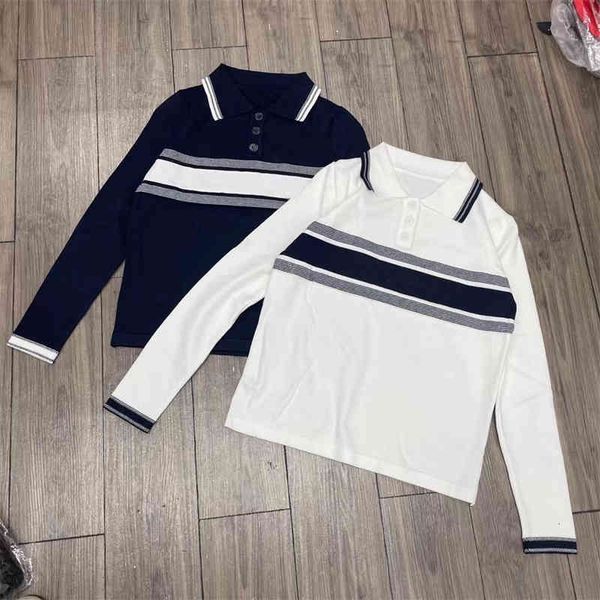 

women's knits & tees knited polo shirt of turn down collar long sleeve letter embroidery blouse pullover sweater for women b7ak, White