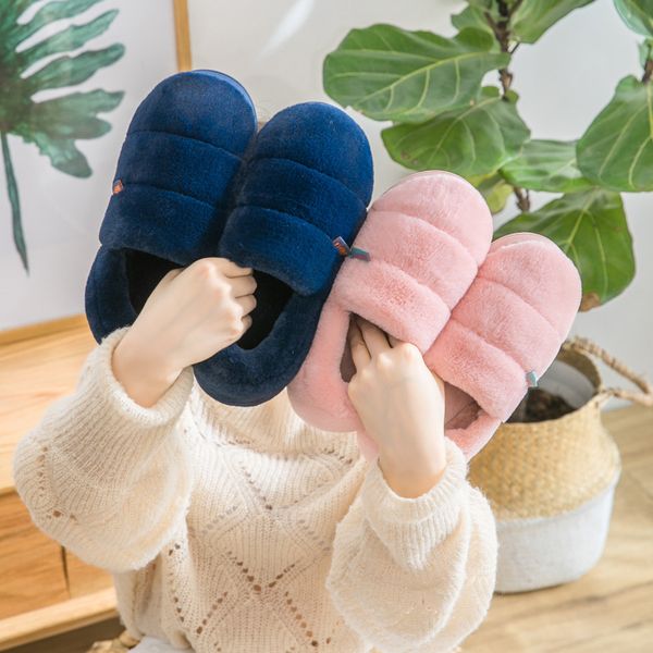 

female and male couple autunmn and winter slippers men plush cotton slipper shoes women home indoor warm slides women shoes, Black