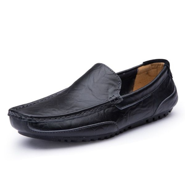 

mens casual shoes summer men loafers split leather moccasins outdoor comfy breathable slip on boat shoes, Black