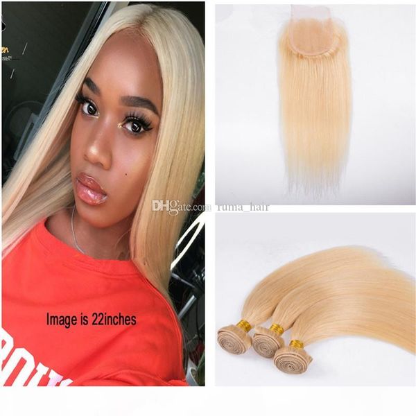 

blonde human hair weaves with lace closure 613 virgin malaysian human hair extension 3 bundle deals with lace closure blonde straight hair, Black;brown