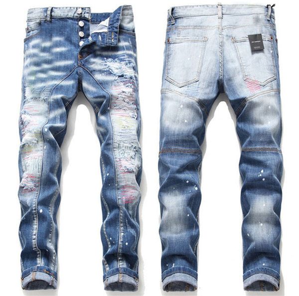 

2021 mens designer jeans distressed ripped biker slim fit motorcycle biker denim for men s fashion zipper ripped denim jeans, Blue