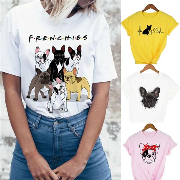 

graphic tees women frenchie t shirt with print funny cute french bulldog t shirts tshirts camisetas mujer female clothing, White