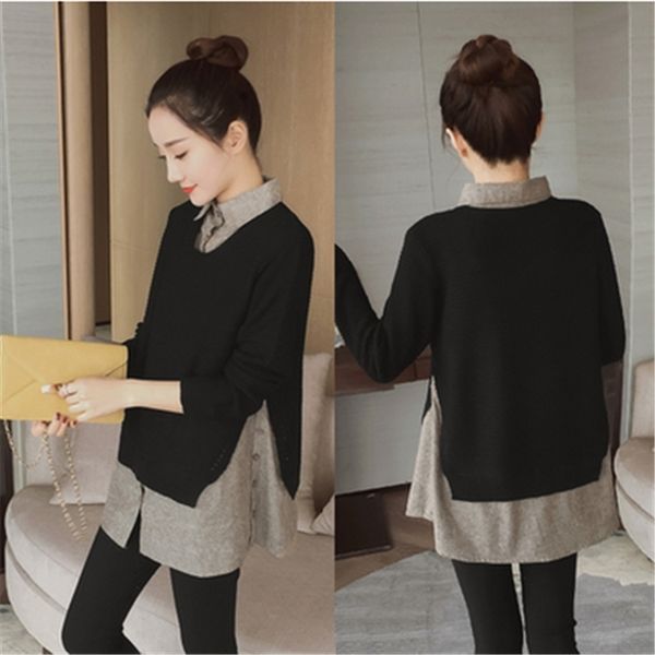 1502 # Herbst Mode Patchwork Mutterschaft Blusen Lose Bauch Shirts Kleidung für Schwangere Frauen Langarm Schwangerschaft Tops LJ201119