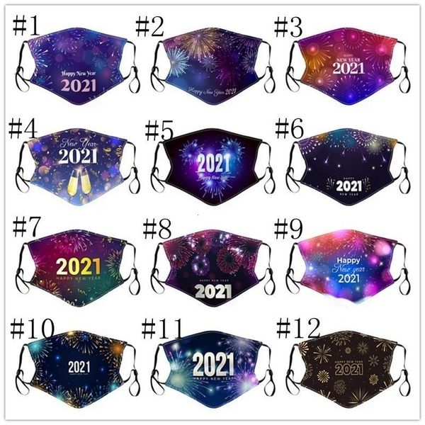 

factoryp2wdbreathable fashion happy printing reusable 2021 cotton masks new year face mask