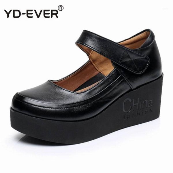

autumn spring new women's genuine leather platform shoes wedges lady casual shoes pumps size 33-401, Black