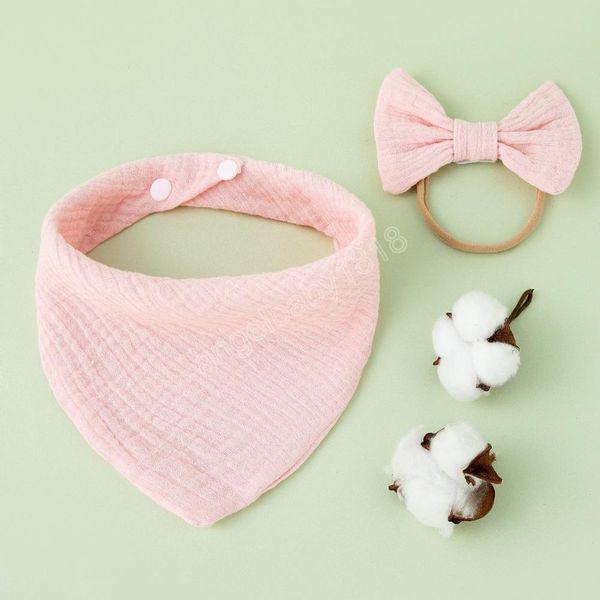 

2 pcs baby girls elastic bow headband saliva towel set princess bowknot hair band bibs feeding burp cloth