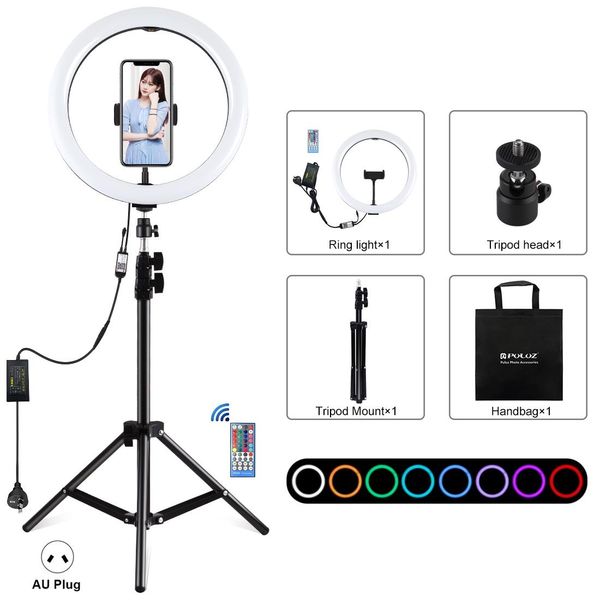 

puluz 12 inch rgb light 11m tripod mount dimmable led ring vlogging selfie pgraphy video lights live broadcast kits with cold shoe trip
