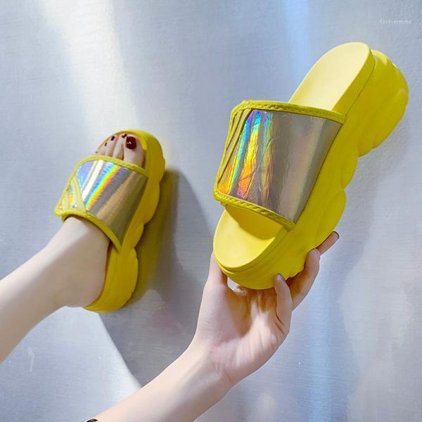 

slippers fashion laser open toe woman wedge thick bottom casual footwear slides drop women chunky platform sandals1, Black