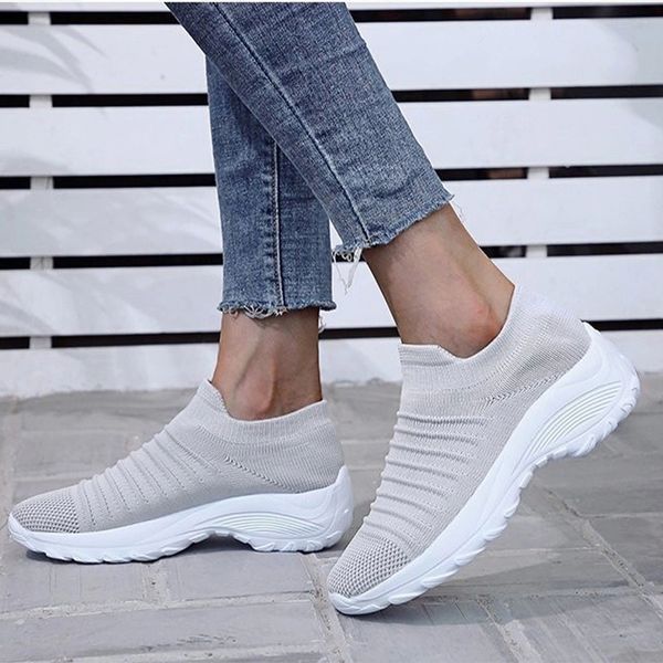 

knitting women's vulcanized shoes slip on ladies flats platform non-slip outdoor casual 2021 spring breathable woman comfort #s690