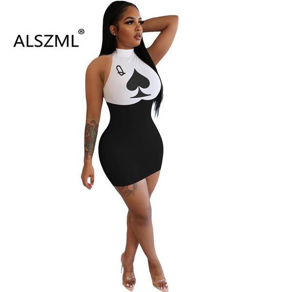 

casual dresses young party women fashion simple solid-color neck sling sleeveless print skinny dress tight club dres, Black;gray