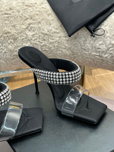 

2022 sandals for women crystal pvc peep-toe-style stiletto sandals slippers trend, Black