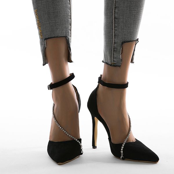 

2021 new vogue strass women sandals stiletto fashion party date shoes women's toe e0z8, Black