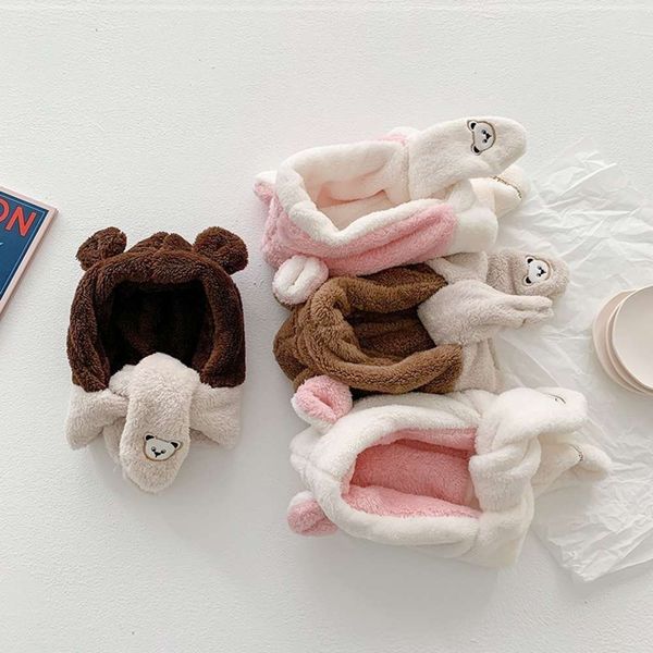 

hat, korean children's winter scarf, one-piece version, cute thickened warm plush boy's and girl's ear protection hat 7px27px, Red;brown