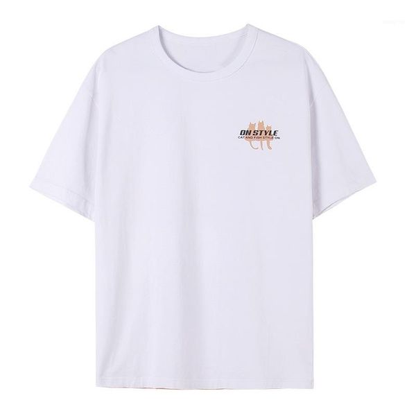 

summer new cotton short-sleeved hip hop t-shirt o-neck fashion pullover shirt cat printed pattern streetwear bottoming male1, White;black