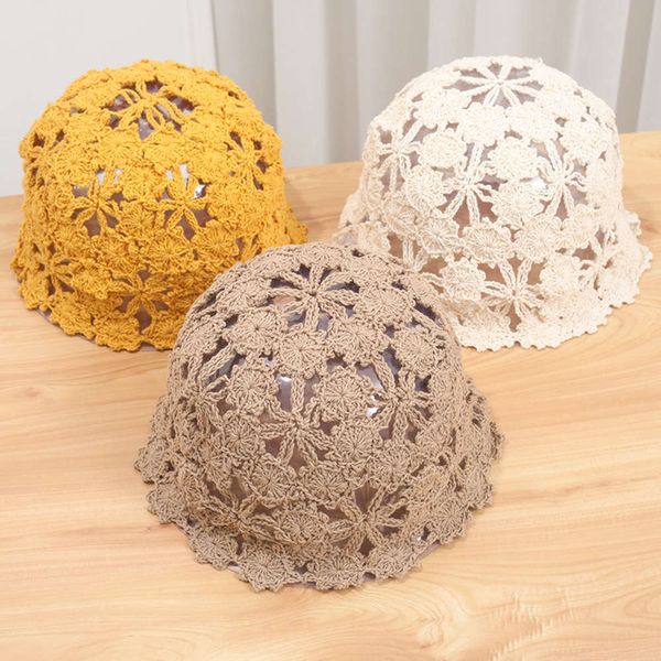 

hand woven flower hollow thin spring and summer lace breathable headscarf knitting crochet baotou hat, Black;white