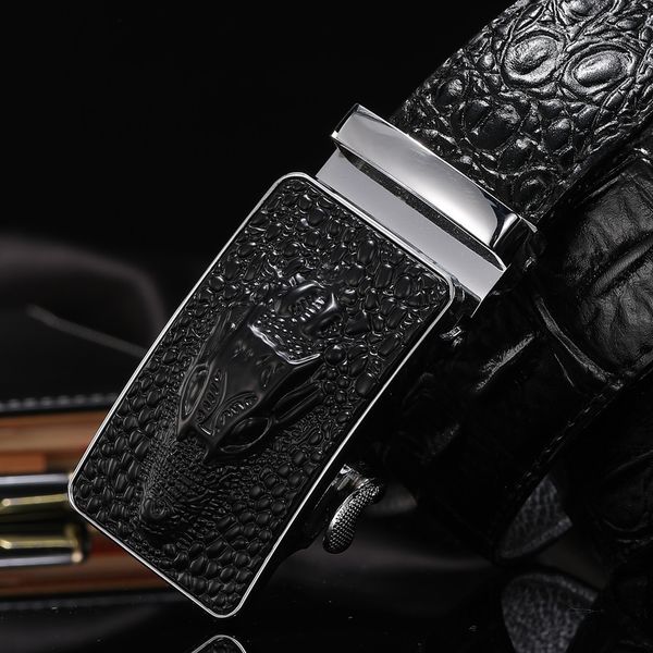 

automatic men's business cowhide leisure h letter pants belt crocodile bone, Black;brown