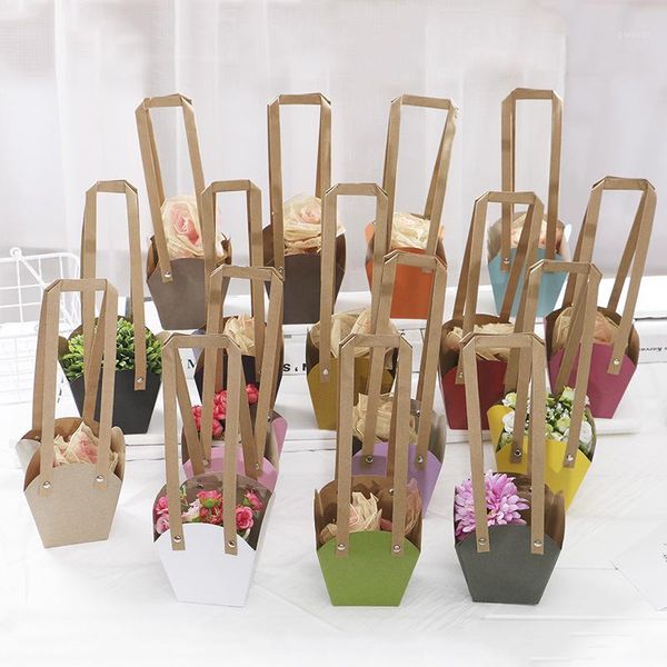 

gift wrap small size kraft paper flower packing bags bonsai package plant pot carrier with handle1