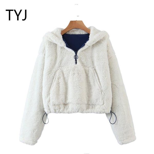 

women's fur & faux wixra womens solid pullover ladies zipper pockets soft hooded lace up street style overcoat autumn winter, Black