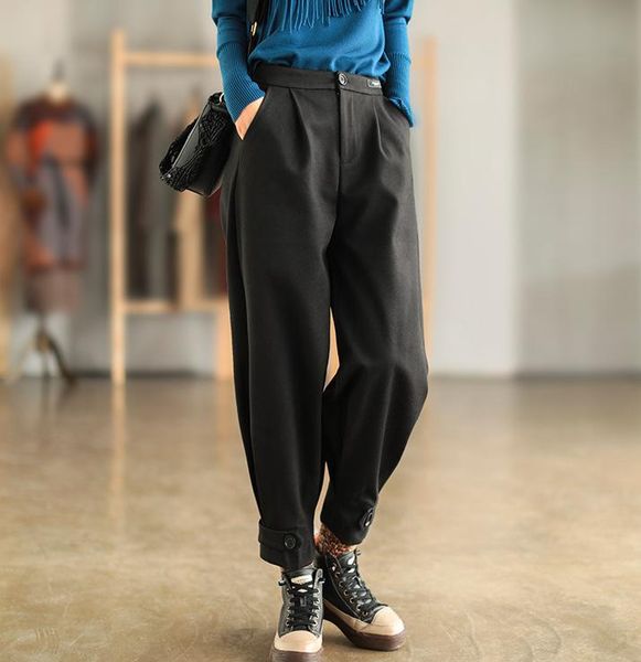 

women's pants & capris women solid color elastic waist harem ladies loose trousers female autumn winter, Black;white