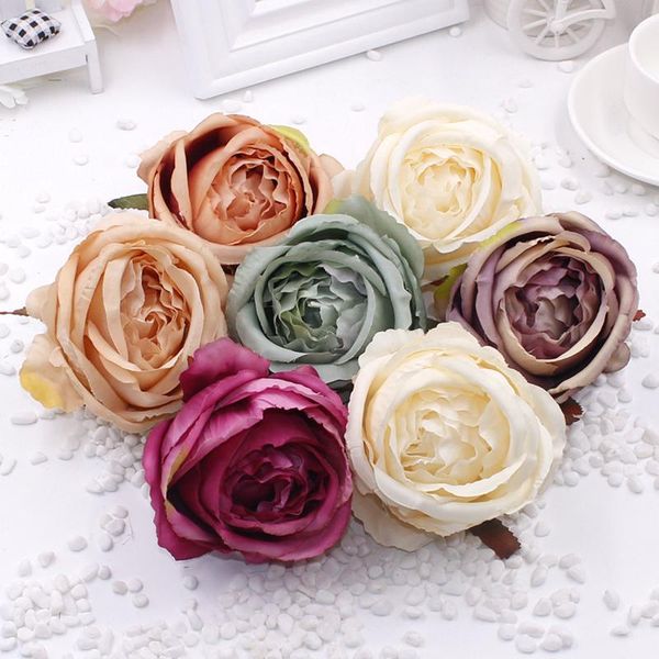 

30pcs/lot artificial flowers head rose silk paper flower heads diy decorative wreaths background wall wedding home decoration
