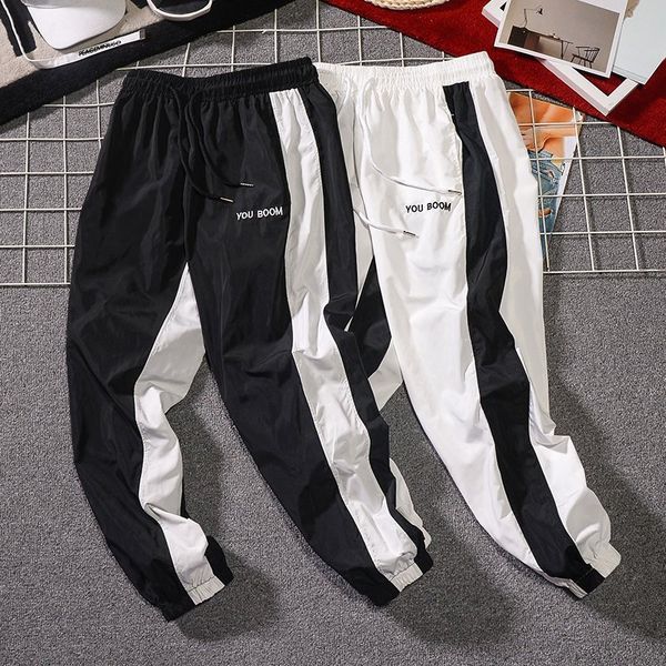 

2021 new summer new men casual pants japan style trend male drawstring trousers men's street hip hop sweatpants side striped joggers 1z, Black