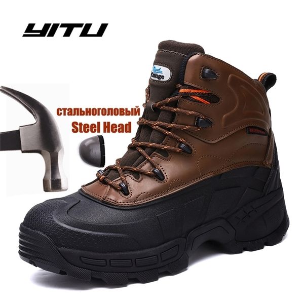 

safety for winter security ankle shoes anti-smashing steel toe cap men construction work boots y200915, Black;brown