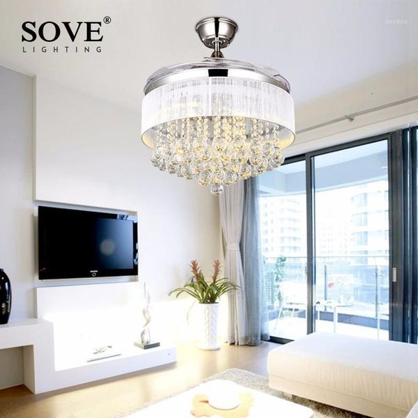 

electric fans sove led modern crystal ceiling with lights folding fan remote control light lamp ventilador de techo1